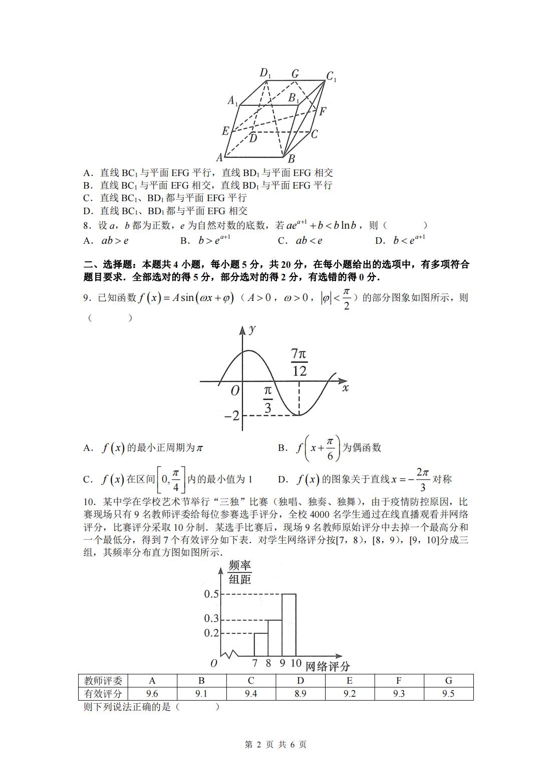 2022年八省聯(lián)考(T8聯(lián)考)數(shù)學試卷第二頁
