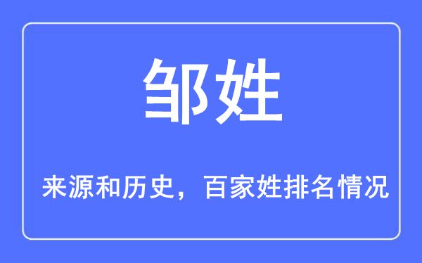 鄒姓的來源黃歷史,鄒姓在百家姓排名第幾？