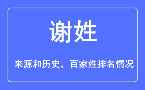 謝姓的來源黃歷史,謝姓在百家姓排名第幾？