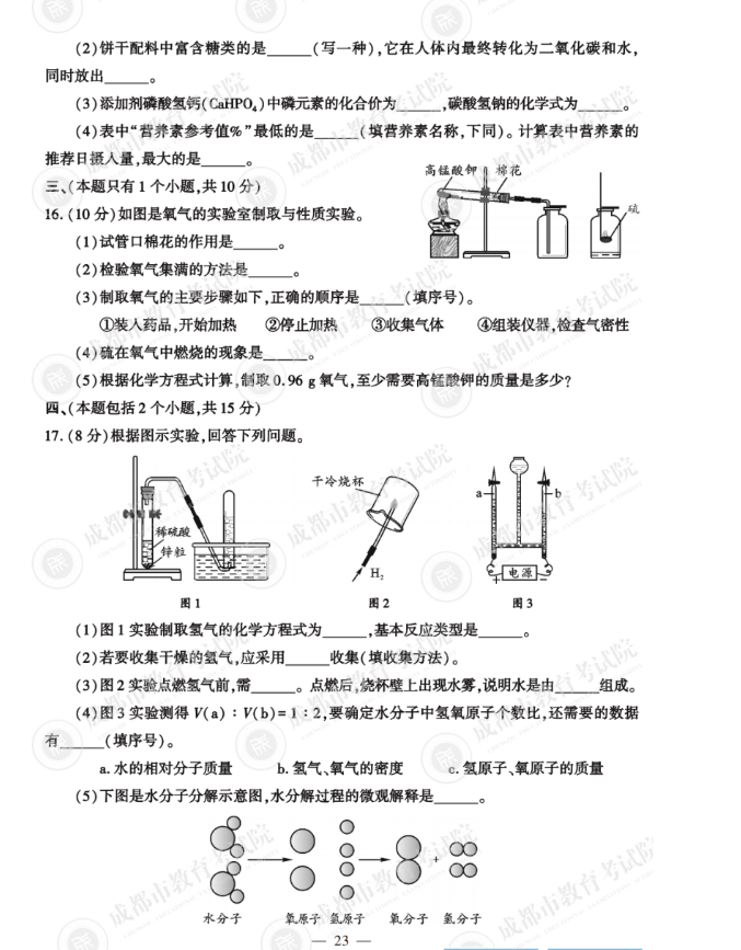 2023年成都市中考化學試卷真題及答案