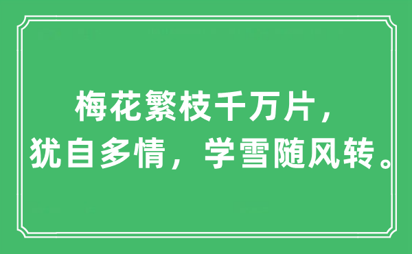 “梅花繁枝千萬片，猶自多情，學雪隨風轉。”是什么意思,出處及原文翻譯