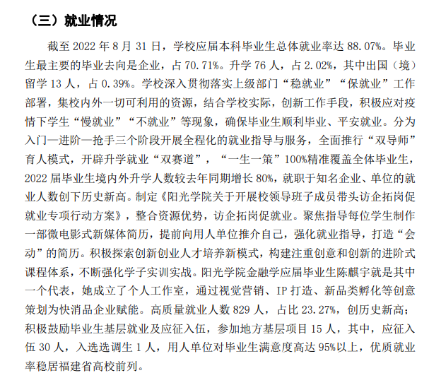 陽光學院就業率及就業前景怎么樣,好就業嗎？