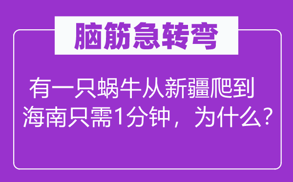 腦筋急轉彎：有一只蝸牛從新疆爬到海南只需1分鐘，為什么？