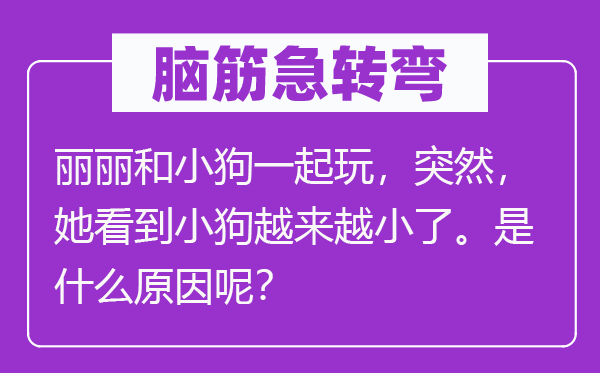 腦筋急轉彎：麗麗和小狗一起玩，突然，她看到小狗越來越小了。是什么原因呢？