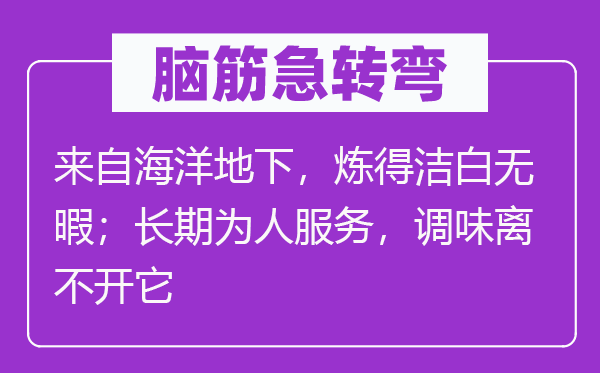 腦筋急轉彎：來自海洋地下，煉得潔白無暇；長期為人服務，調味離不開它