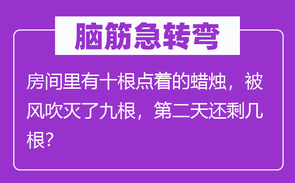 腦筋急轉(zhuǎn)彎：房間里有十根點著的蠟燭，被風(fēng)吹滅了九根，第二天還剩幾根？