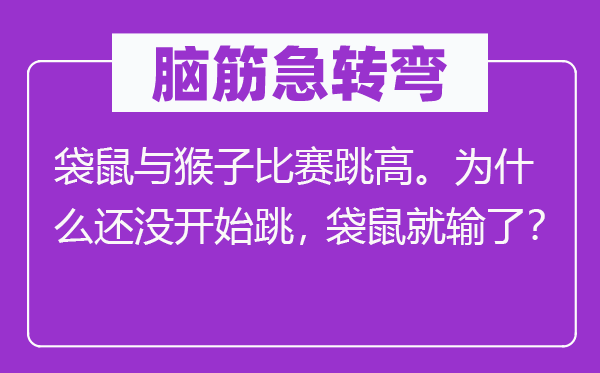 腦筋急轉彎：袋鼠與猴子比賽跳高。為什么還沒開始跳，袋鼠就輸了？