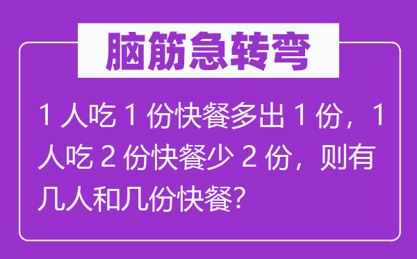 腦筋急轉彎：1人吃1份快餐多出1份，1人吃2份快餐少2份，則有幾人和幾份快餐？