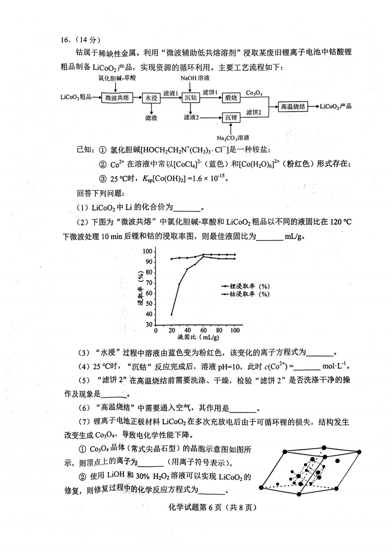 新高考2024七省聯考化學試卷及答案解析